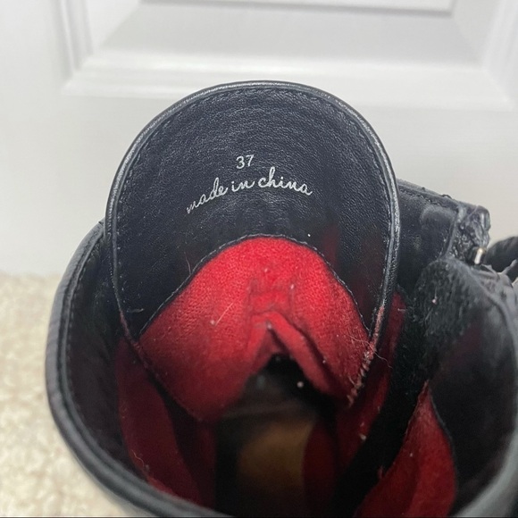 𝅺JOIE Black Leather Lacy Up Chunky Heeled Combat Boots 37 - Picture 3 of 10